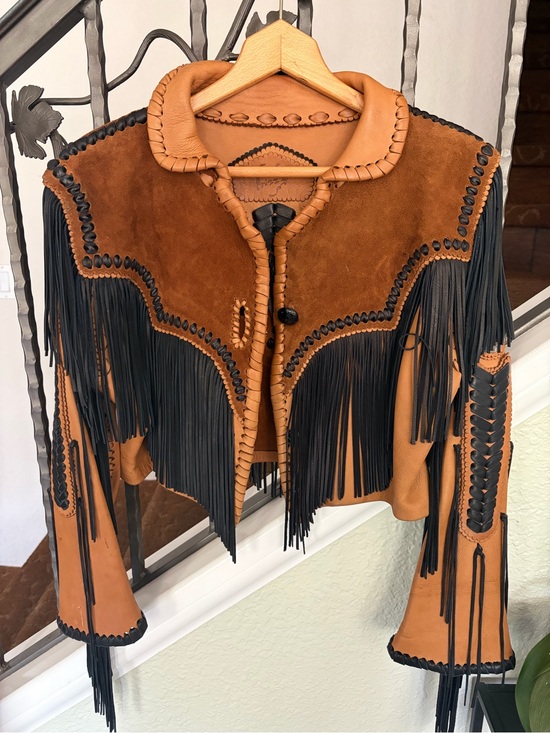 Fort Grizzly Jackets & Blazers - Fort Grizzly Tan Suede with Black Leather Fringe Jacket No. 244